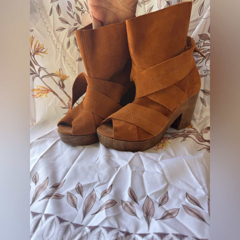 Free People Tan Heeled Boots with Chunky Heel